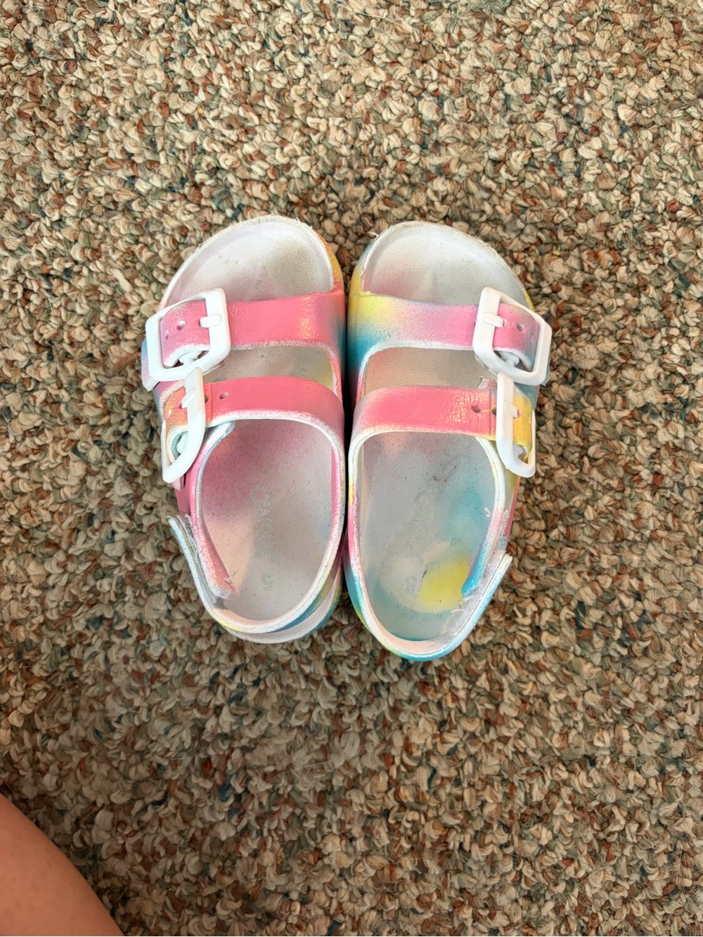 Josmo Kids Pink Rainbow Tie-Dye Slide Sandals with Buckles